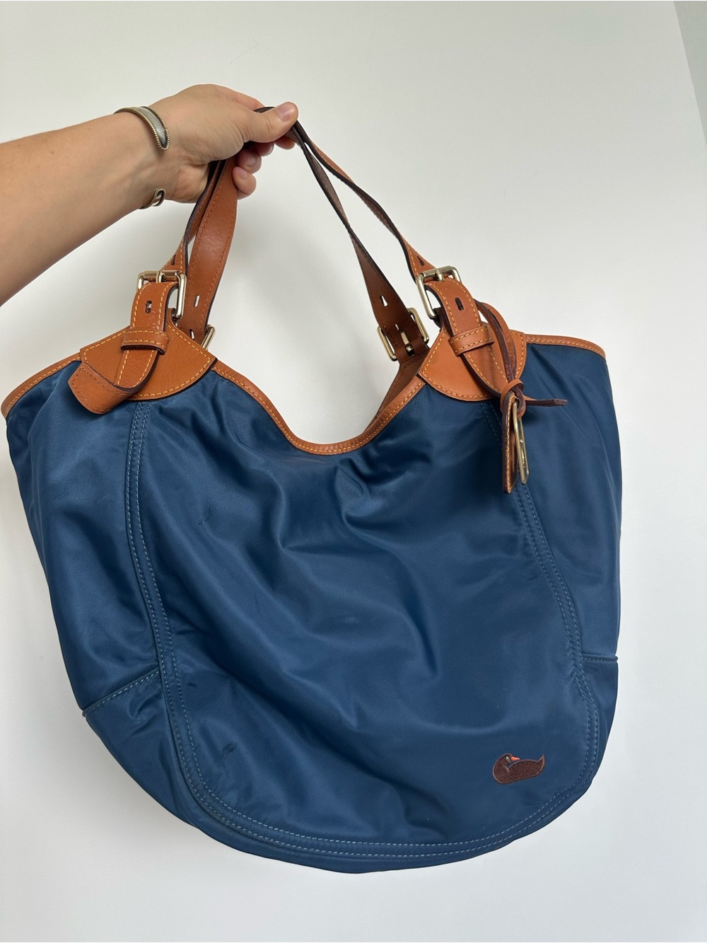 Dooney & Bourke Navy with Tan Leather Shoulder Hobo - Picture 2 of 12